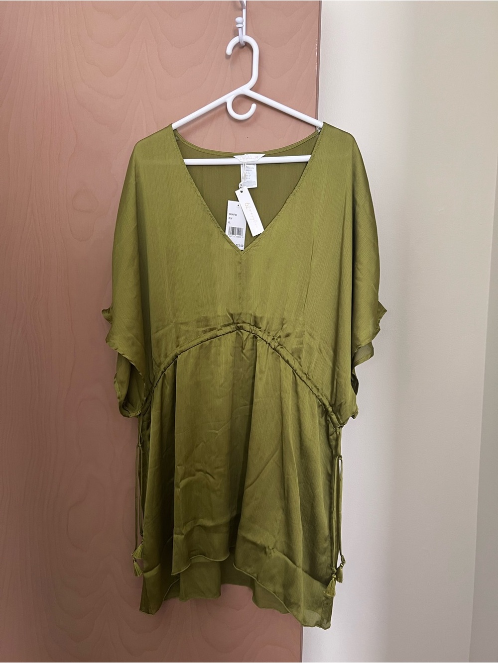Olive Green V-Neck Mini Dress with Tie Details